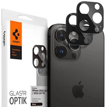 Protector de Lente de Cámara Spigen Optik.tR para iPhone 14/15/16 Pro y Pro Max - Pack de 2 - Negro, Vidrio Templado, Resistente a Rayones
