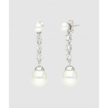 Pendiente Zircon tuyo largo con perlas blancas
