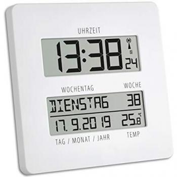 TFA Reloj Digital de Pared Blanco con termómetro