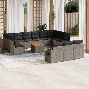 14-Piece Grey Poly Rattan Garden Sofa Set with Cushions