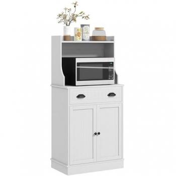 Mueble para microondas HOMCOM con 2 puertas, 3 estantes regulables, 1 cajón y espacio abierto - MDF blanco