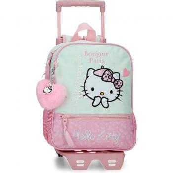 Mochila Preescolar Hello Kitty Paris 28cm con Carro Turquesa