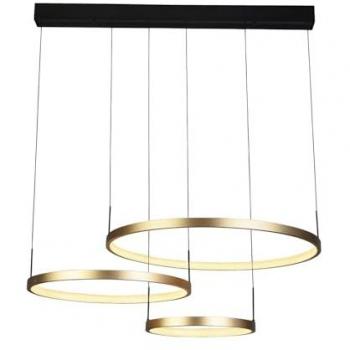 Araña Colgante Grace de 3 Anillos en Metal Negro y Dorado, con 3 Luces LED de Acero y Policarbonato, Potencia de 107.5 W, Temperatura de Color 2700K