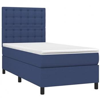Cama box spring colchón y luces LED tela azul 80x200 cm