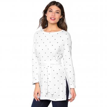Camiseta Escote Barco y Manga Larga by Vencastyle,Topos Azul Marino,M