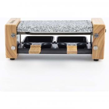 H.KOENIG Raclette 2 Personas, Plancha De Piedra Natural, 350 W, Acero Inoxidable, Madera, 2 Sartenes Antiadherentes, WOD2