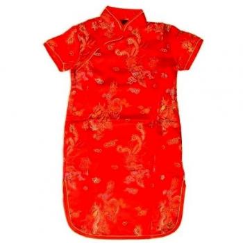 Shanghai Tone® Vestido tradicional de China Qipao para niñas de Satén Dragón y fénix Rojo Tamaños disponibles: 6M, 3T, 4, 6, 8, 10, 12