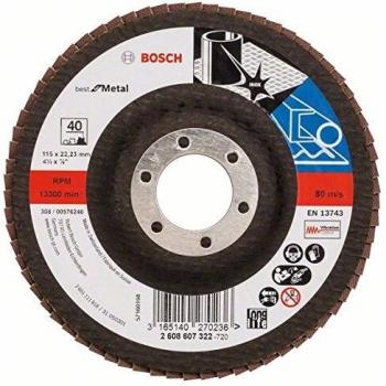 Disco Lamelar Bosch X571 Mejor para Metal, Diámetro 115 mm, Grano 40, Recto