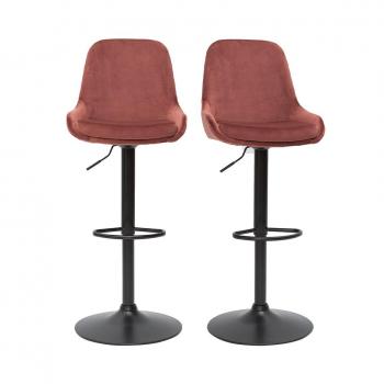 Set de 2 taburetes de cocina regulables de diseño en terciopelo terracota HOLO