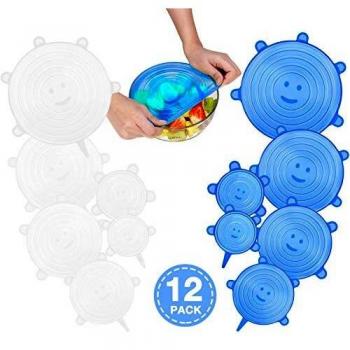 CISHANJIA Tapas de Silicona Elasticas,Paquetes de 12 Tapas de Silicona Reutilizables Ecológicas,Sin BPA, Adaptarse a Varios Tamaños y Formas de Contenedores,Seguro para Lavavajillas