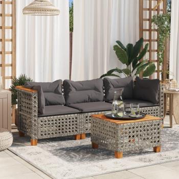 Sofá de jardín de 3 asientos en Polyrattan gris con cojines