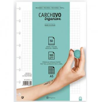 Recambio Carchivo Ingeniox A5 50 Hojas Cuadrícula 5x5 Extraíble