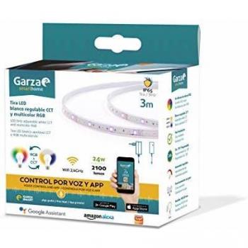 Garza Smart - Tira LED Inteligente Wifi de 3 Metros, Luz blanca regulable CCT y multicolor RGB, Programable, Impermeable IP65, Wifi 2.4GHz, Intensidad regulable, Control por app y voz Alexa/Google