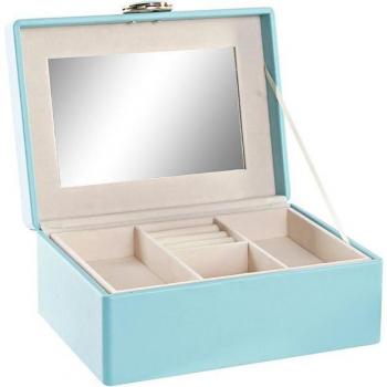 Caja Joyero de Poliuretano y Madera MDF en Verde Menta de 23 x 17 x 10 cm