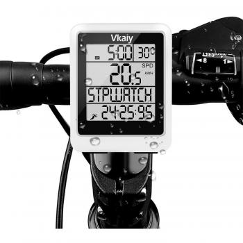 Vkaiy Ciclocomputador, Cuentakilómetros IPX6 Impermeable Multifuncional - Ordenador para Bicicleta con Gran Pantalla LCD, Incorporado, Sensor 3D, Distancia/Tiempo/ Temperatura de Seguimiento