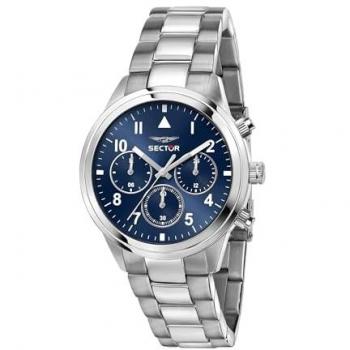 Sector 670 Dual Time Multifunction Quartz Men's Watch 40mm Stainless Steel Blue Dial 5ATM