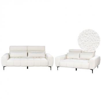 Conjunto de sala de estar moderno 5 plazas con reposacabezas ajustables tapizado en bouclé blanco Vegamo