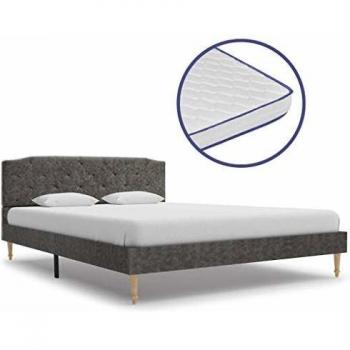 vidaXL Cama con Colchón Viscoelástico de Tela Gris Oscura 140x200cm Tapizada Mobiliario Somieres Diseño Discreto Elegante Estructura Robusta Duradera