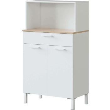 Mueble Auxiliar María para Microondas con Cajón y Dos Puertas en Acabado Blanco - 126 cm (Alto) x 72 cm (Ancho) x 40 cm (Largo)