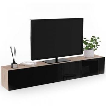 Mueble TV Suspendido Elio 2 Puertas Madera y Negro 180 cm