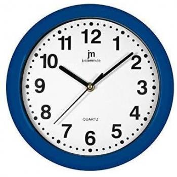 Reloj de pared Lowell 00710A Justaminute azul y blanco, diámetro 25 cm