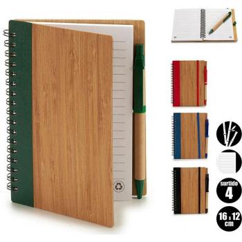 Pack de 4 libretas de bambú con goma lisa y bolígrafo 16x12cm