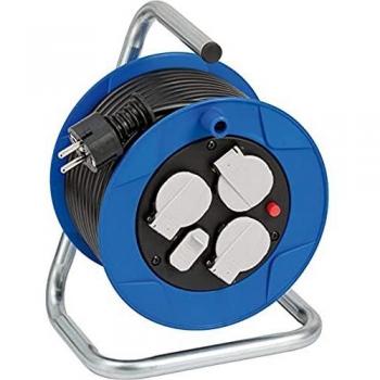 Brennenstuhl Garant enrollacables con alargador de 15m, carga USB, 3 tomas de corriente