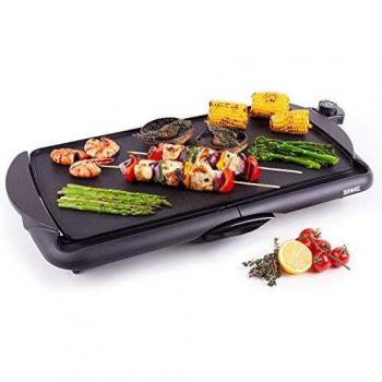 Duronic GP20 Plancha de asar grill eléctrico - Parrilla de cocina antiadherente 2000W 52 x 27 cm con temperatura regulable y bandeja para la grasa extraíble - Grill transportable y fácil de limpiar