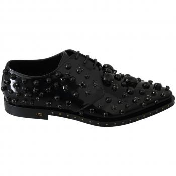 Dolce & Gabbana Black Leather Crystals Dress Brogue Shoes - EU40/US9.5