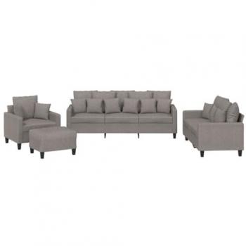 Juego de Sofás 4 Piezas con Cojines, Tela Gris Taupe, Reposabrazos y Sillones de Televisión Relax
