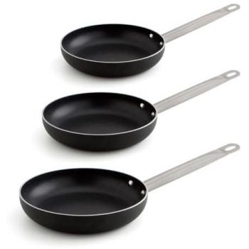 Set de 3 Sartenes Prochef 20-24-28 cm Acero Inoxidable con Asas Baquelita Soft Touch y Revestimiento Antiadherente, Apto para Vitrocerámica, Inducción,