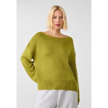 Pistachio Green Ribbed Knit Boat Neck Sweater L