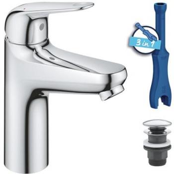 Mezclador de lavabo GROHE Swift cromo M con desagüe abierto Push y ahorro de agua