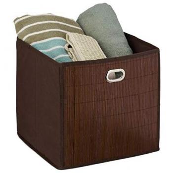 Set de 4 Cestos de Almacenaje Plegables de Bambú, Cestas Cuadradas para Baño y Dormitorio, 31 x 31 x 31 cm, Color Marrón
