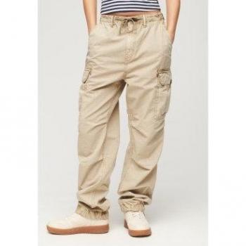 Superdry Women's Low Rise Cargo Pants - Beige, Casual Cotton, Size 34/30