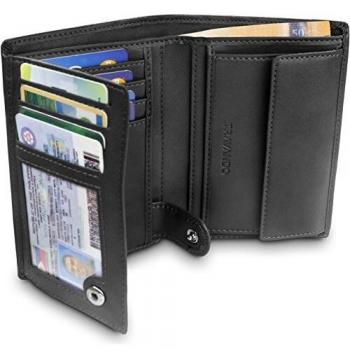 TRAVANDO Cartera Hombre „DUBLIN“ con Bloqueador RFID, Billetera Negra, Tarjetero, Monedero Varón, Portamonedas, Regalo, Wallet, Vertical, Bolsillo Monedas Botón a presión Tarjetera, Ranuras