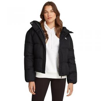 Chaqueta Acolchada con Capucha Calvin Klein Logo Corto Negra XS
