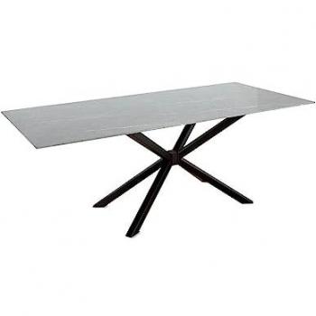 Mesa de Comedor Romana 200x78x100 cm Cristal Acabado Mármol Gris con Pie Negro