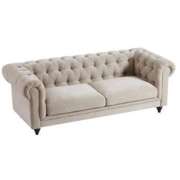 Sofá Chesterfield de 3 plazas en tela beige Cronel