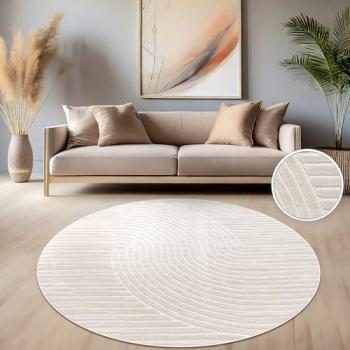 Alfombra Redonda Boho Chic Geométrica Monocroma Ø 200 cm Color Crema