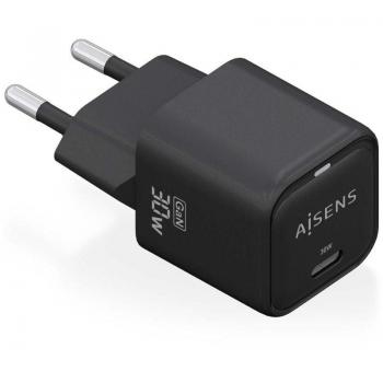 Cargador Gan de Pared Aisens ASCH-30W1P019-BK, 1xUSB Tipo-C, 30W, Alta Eficiencia Energética, Diseño Elegante y Moderno, Tecnología AI para C