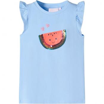 Camiseta infantil de manga volante azul claro 140