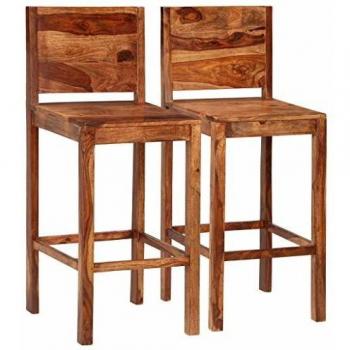 vidaXL Madera Maciza Sheesham 2X Sillas de Bar Marrón Asiento Taburete Banco