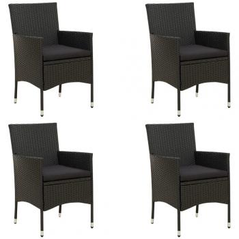 Black Poly Rattan Garden Chairs with Cushions - Set of 4