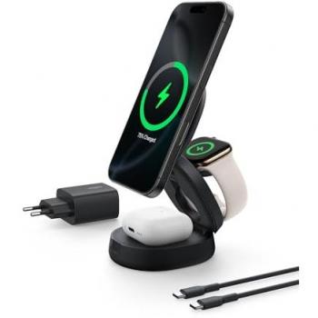Cargador Inalámbrico Belkin BoostCharge 3 en 1 Qi2 15W Plegable Negro