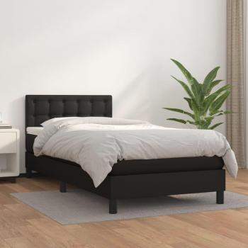 Cama box spring con colchón negro 90x190 cm en cuero sintético