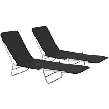 vidaXL Folding Sun Loungers 2 pcs Steel and Fabric Black