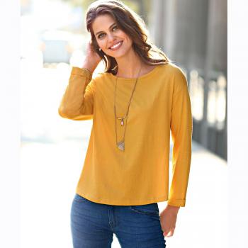 Camiseta Lisa Corte Cuadrado con Vuelta en la Manga Mujer by VencaStyl - 001479,Mostaza,3XL