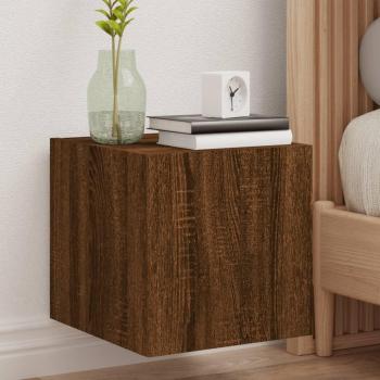 Mueble TV de pared con luces LED 2 piezas Roble marrón 30,5x35x30cm