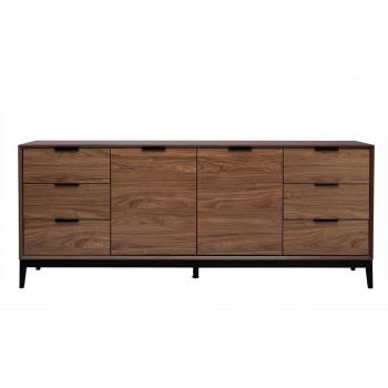 Aparador vintage 180 cm en madera de nogal oscuro y metal negro con compartimentos SARTO